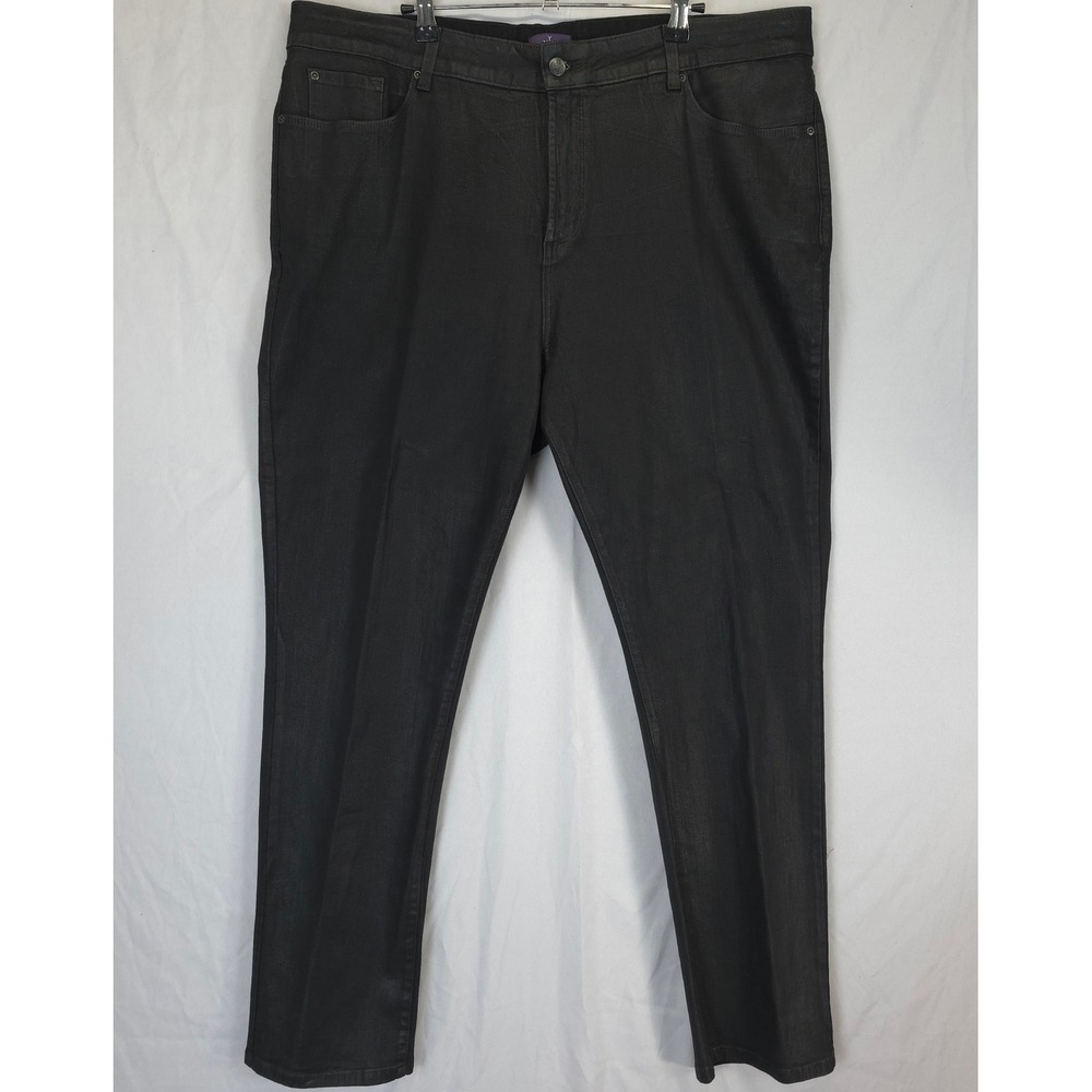 NYDJ Black Coated Skinny Jeans 18W Stretch High Rise Made‎ USA Edgy Night Out